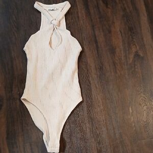 Zara Cream Bodysuit with Ribbed Texture and Minimalist Design